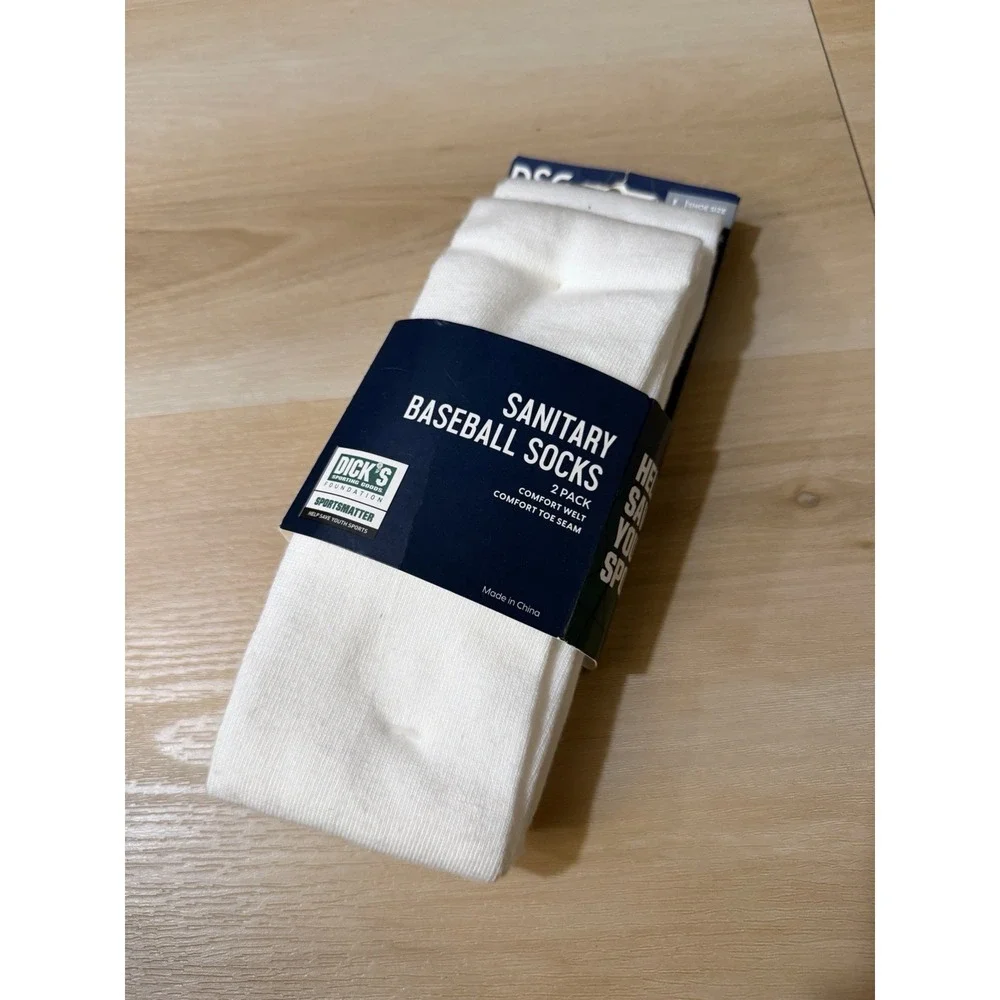 NWT DSG Sanitary Baseball Socks Size Large 8-13 Adult White 2 Pairs